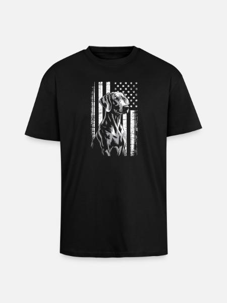 Chien gris avec rayures étoilées - T-shirt unisexe oversize épais - noir