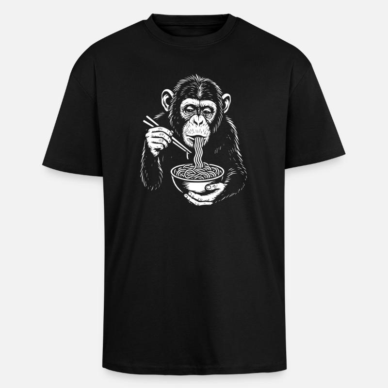 Chimpy Noodle Bowl Illustration - Unisex Oversized Heavyweight T-shirt - black