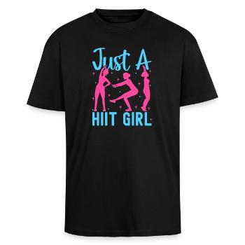 Fitness Fanatics Just A Hiit Girl Calisthenics Gym - Unisex Oversized Heavyweight T-shirt - black - Front - Alina (178cm) & Michal (187cm)