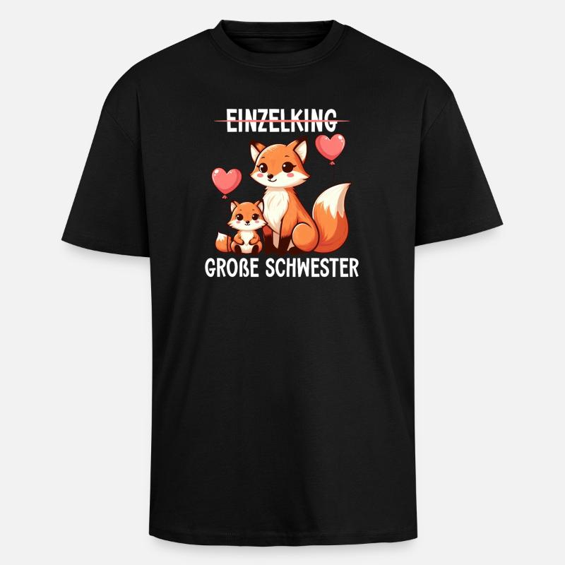 Big Sister Fox Lover Sibling - Unisex Oversized Heavyweight T-shirt - black