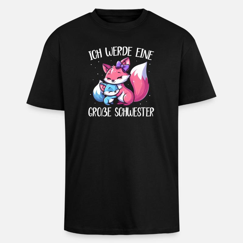 Big Sister Fox Lover Sibling - Unisex Oversized Heavyweight T-shirt - black
