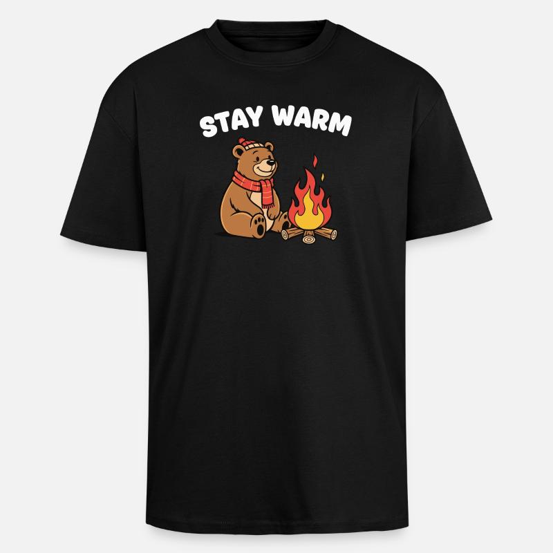 Winter bear at the campfire - Unisex Oversized Heavyweight T-shirt - black
