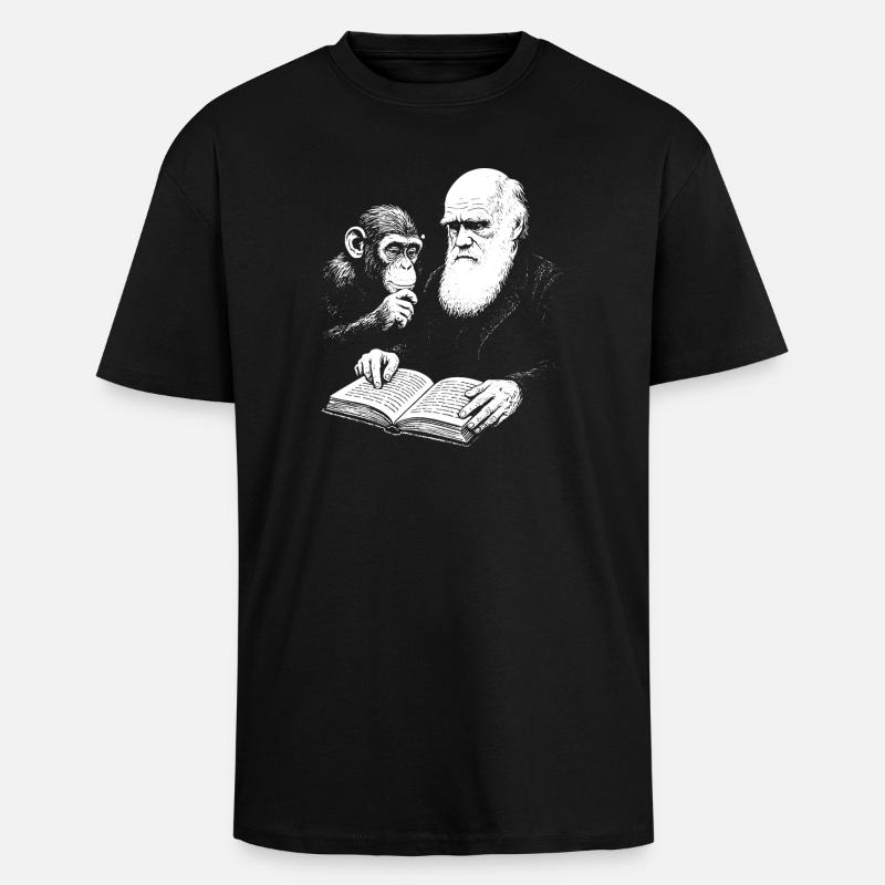 Charles Darwin étudie avec Monkey - T-shirt unisexe oversize épais - noir
