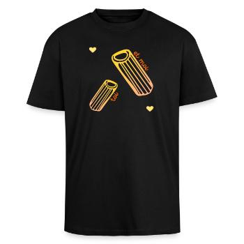 Pasta Beziehung Liebe - Oversized Heavyweight Unisex T-Shirt - Schwarz - Vorne - Alina (178cm) & Michal (187cm)