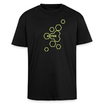Artur als Name - Oversized Heavyweight Unisex T-Shirt - Schwarz - Vorne - Alina (178cm) & Michal (187cm)