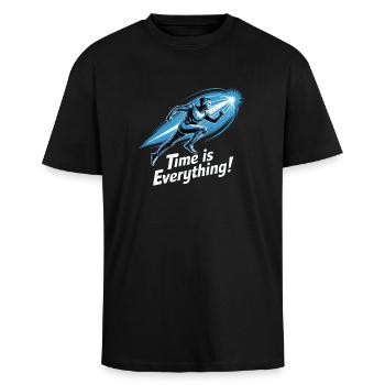 Zeit ist alles, Läufer - Oversized Heavyweight Unisex T-Shirt - Schwarz - Vorne - Alina (178cm) & Michal (187cm)