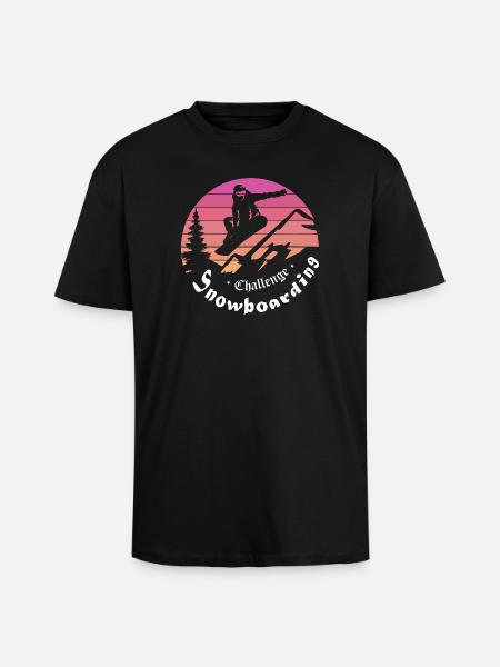 Snowboarder silhouette over mountain sunset - Unisex Oversized Heavyweight T-shirt - black