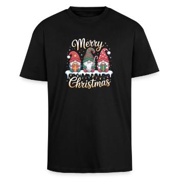 Nain de jardin festif mignon Joyeux Noël - T-shirt unisexe oversize épais - noir - Devant - Alina (178cm) & Michal (187cm)