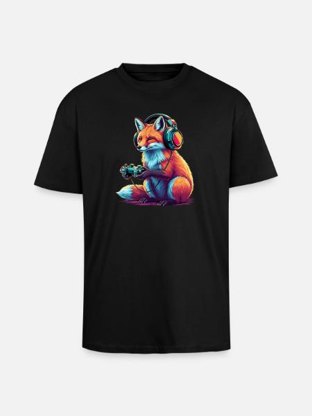 Fuchs Spiele Tier Videospiele Lustiger Fuchs - Oversized Heavyweight Unisex T-Shirt - Schwarz