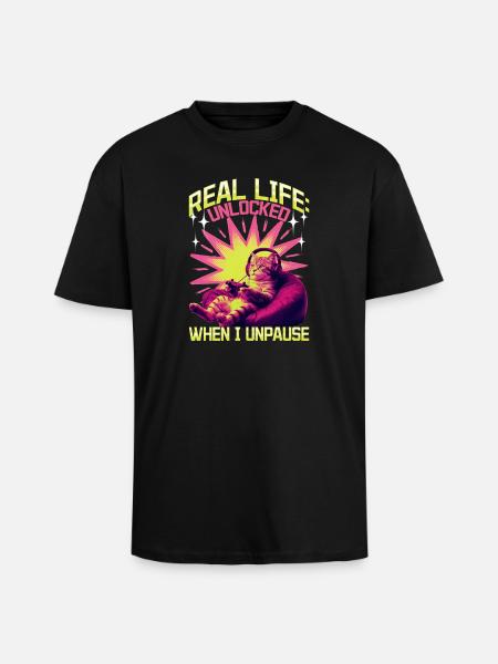 Chat gamer drôle - T-shirt unisexe oversize épais - noir