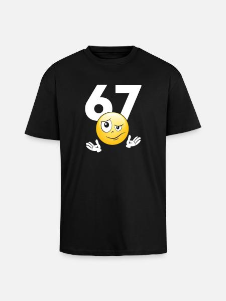 Numer 67 z emotikonem - Unisex Oversized Heavyweight T-shirt - black