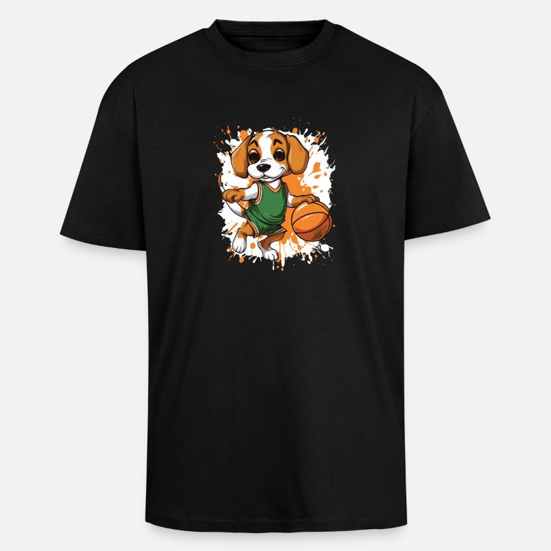 Éclaboussure de chien de basket-ball - T-shirt unisexe oversize épais - noir