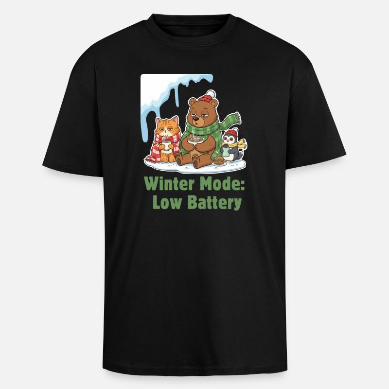 Wintermodus: Müde, Eingepackt & Hungrig - Oversized Heavyweight Unisex T-Shirt - Schwarz
