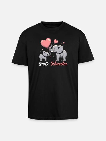 Big Sister Elephants Older Sibling - Unisex Oversized Heavyweight T-shirt - black