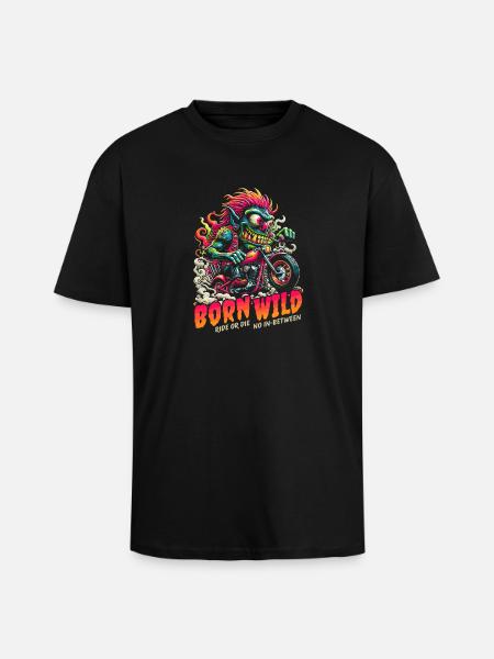 Né Monstre Moto Sauvage Neon - T-shirt unisexe oversize épais - noir