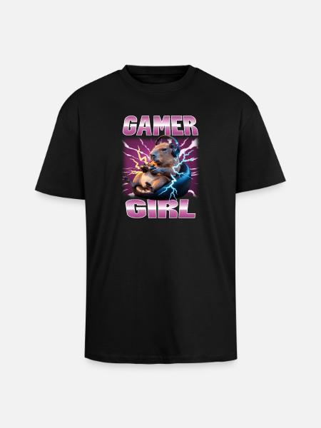 Funny Gaming Gamer Capybara - Unisex Oversized Heavyweight T-shirt - black
