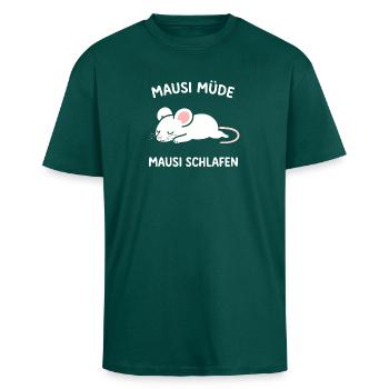 Mausi müde - Mausi schlafen | Süße Maus - Oversized Heavyweight Unisex T-Shirt - hunter Green - Vorne - Alina (178cm) & Michal (187cm)