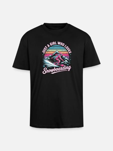 Retro snowboarding: Girl loves the slopes - Unisex Oversized Heavyweight T-shirt - black