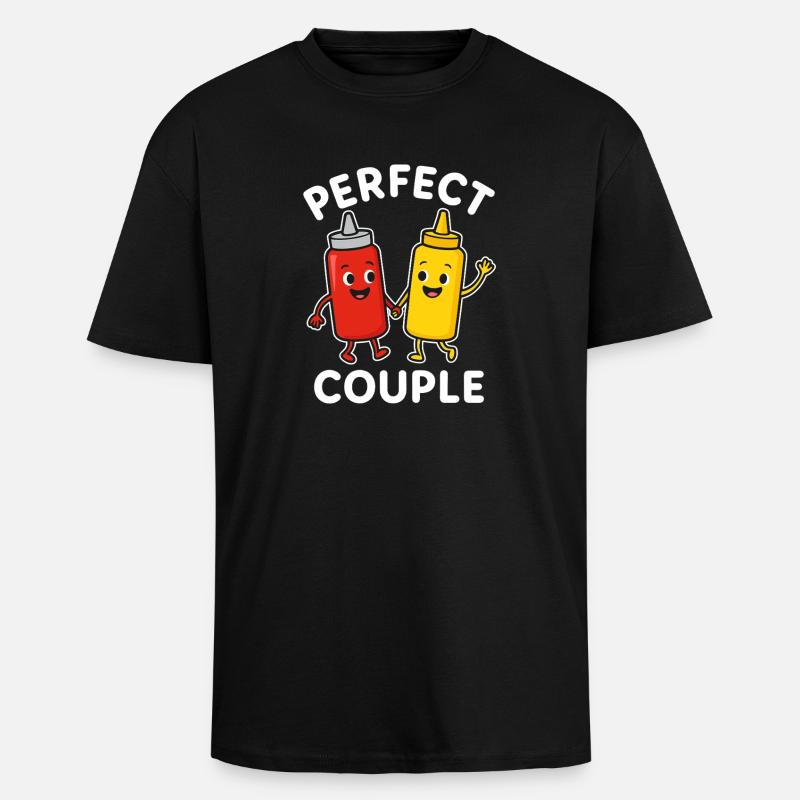Couple parfait Ketchup Mustarde Amis - T-shirt unisexe oversize épais - noir