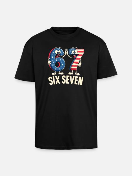 US Flag 67 Memes Six Seven - T-shirt unisexe oversize épais - noir