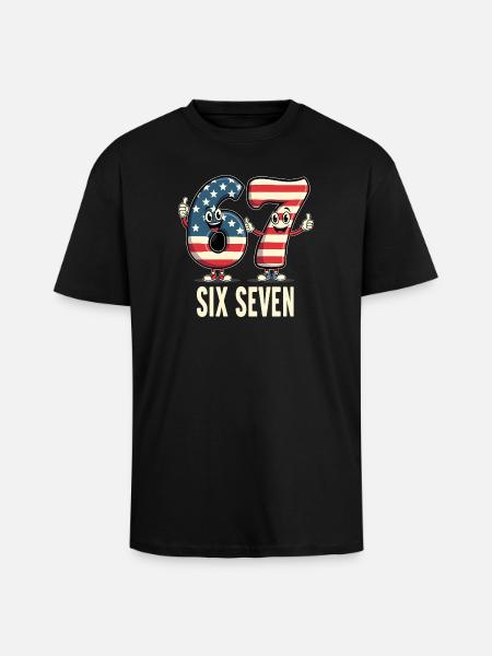 US Flag 67 Memes Six Seven - Unisex Oversized Heavyweight T-shirt - black