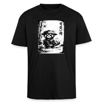 Samurai Roter Panda Sumi-e Tuschezeichnung - Oversized Heavyweight Unisex T-Shirt - Schwarz - Vorne - Alina (178cm) & Michal (187cm)
