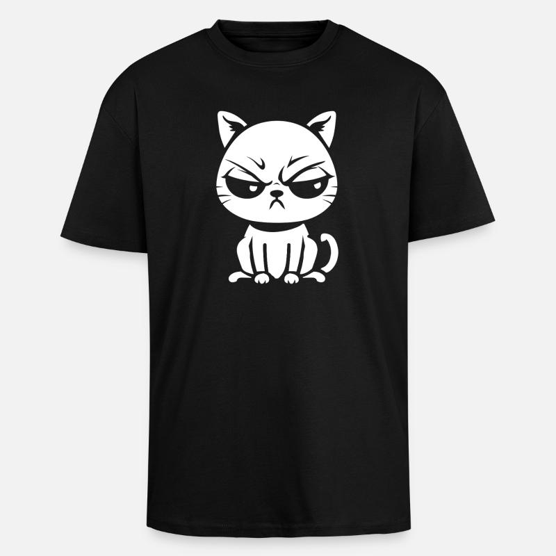 Chat bougon noir et blanc - T-shirt unisexe oversize épais - noir