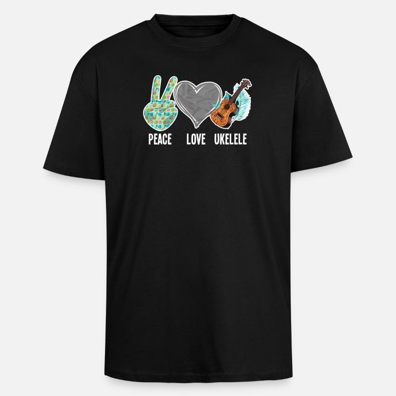 Hawaiian Ukulele Uke Peace Love - Oversized Heavyweight Unisex T-Shirt - Schwarz