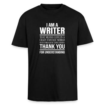 Ich bin ein Schriftsteller, lustiger Autor, Geschenk - Oversized Heavyweight Unisex T-Shirt - Schwarz - Vorne - Alina (178cm) & Michal (187cm)