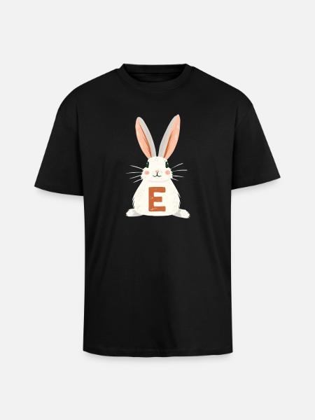 E Letter - Bunny - Personalizable - Unisex Oversized Heavyweight T-shirt - black