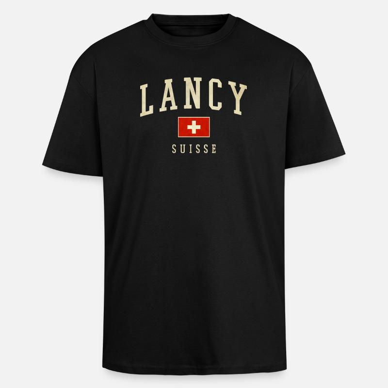Lancy Suisse – Städteflair mit Flagge - Oversized Heavyweight Unisex T-Shirt - Schwarz
