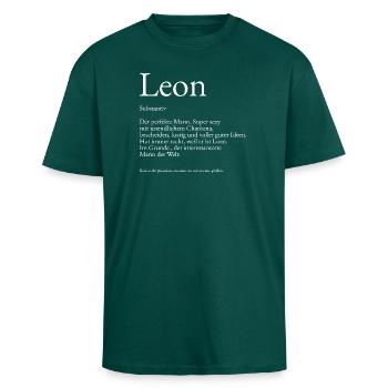 Explication du dictionnaire Leon Prénom Lukas - T-shirt unisexe oversize épais - hunter green - Devant - Alina (178cm) & Michal (187cm)