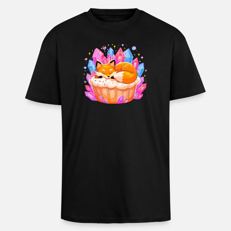 Sleeping fox in crystal cupcake - Unisex Oversized Heavyweight T-shirt - black