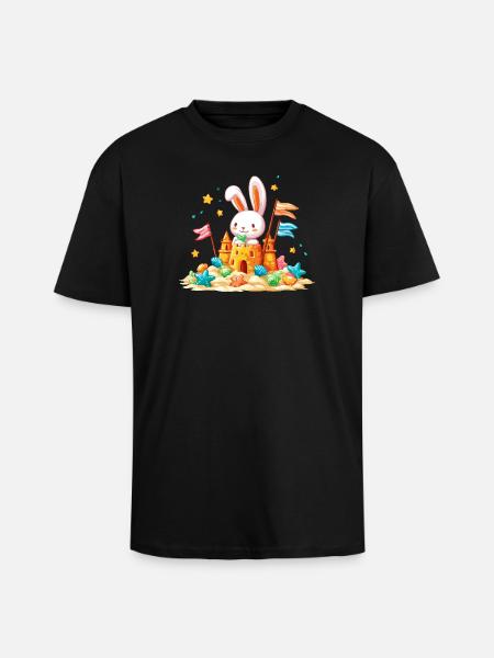 Bunny on the Beach Sandpit - Unisex Oversized Heavyweight T-shirt - black