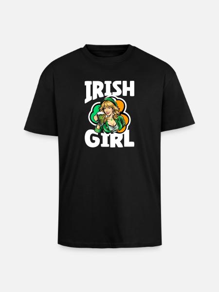 Fille irlandaise avec trèfle vert - T-shirt unisexe oversize épais - noir