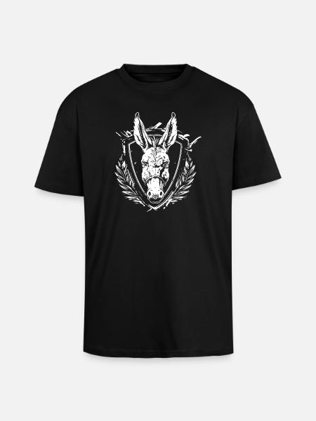 Donkey Shield Foliage Coat of Arms - Unisex Oversized Heavyweight T-shirt - black