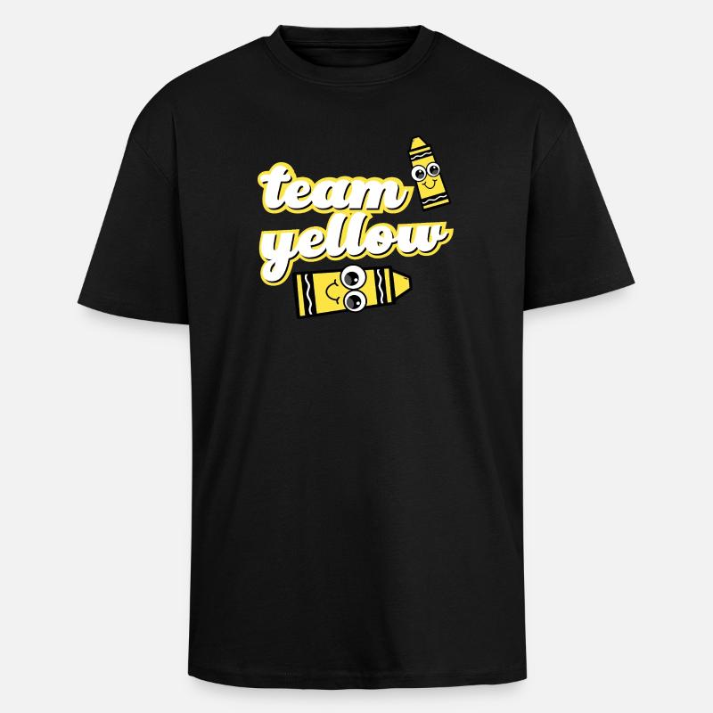 Team Yellow Crayons with Face - Unisex Oversized Heavyweight T-shirt - black