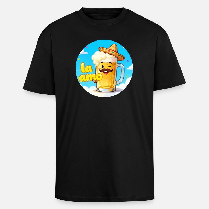 Bier mit Hut und Schnurrbart - Oversized Heavyweight Unisex T-Shirt - Schwarz