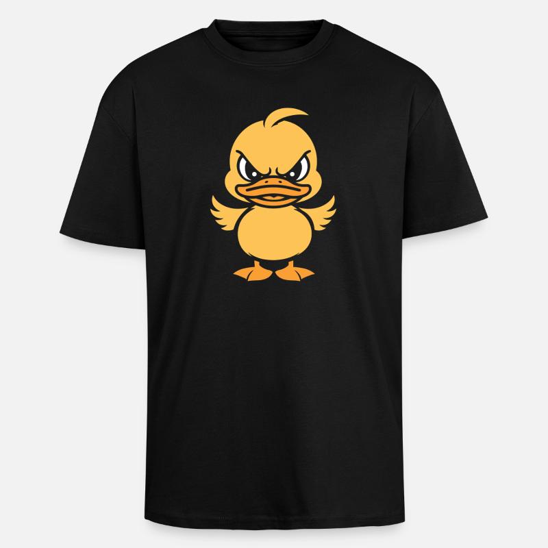 Yellow graphic grumpy duckling - Unisex Oversized Heavyweight T-shirt - black