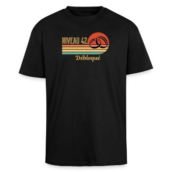 Noces de Nacre - 42 Ans de Mariage - T-shirt unisexe oversize épais - noir - Devant - Alina (178cm) & Michal (187cm)