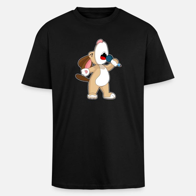 Dog Singer Microphone Singing - Unisex Oversized Heavyweight T-shirt - black
