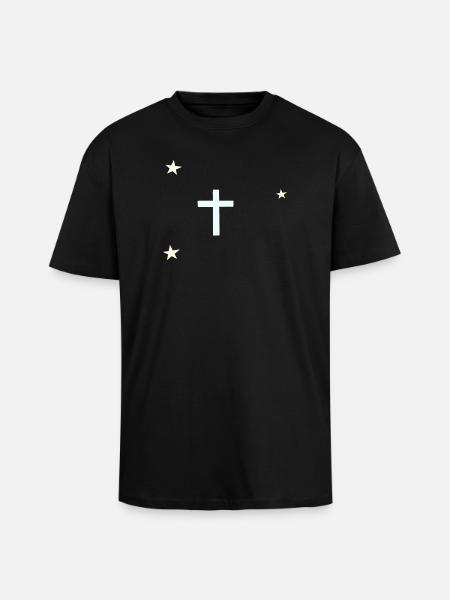 Celestial Cross with Stars - Unisex Oversized Heavyweight T-shirt - black