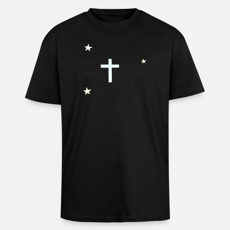 Croix céleste avec étoiles - T-shirt unisexe oversize épais - noir