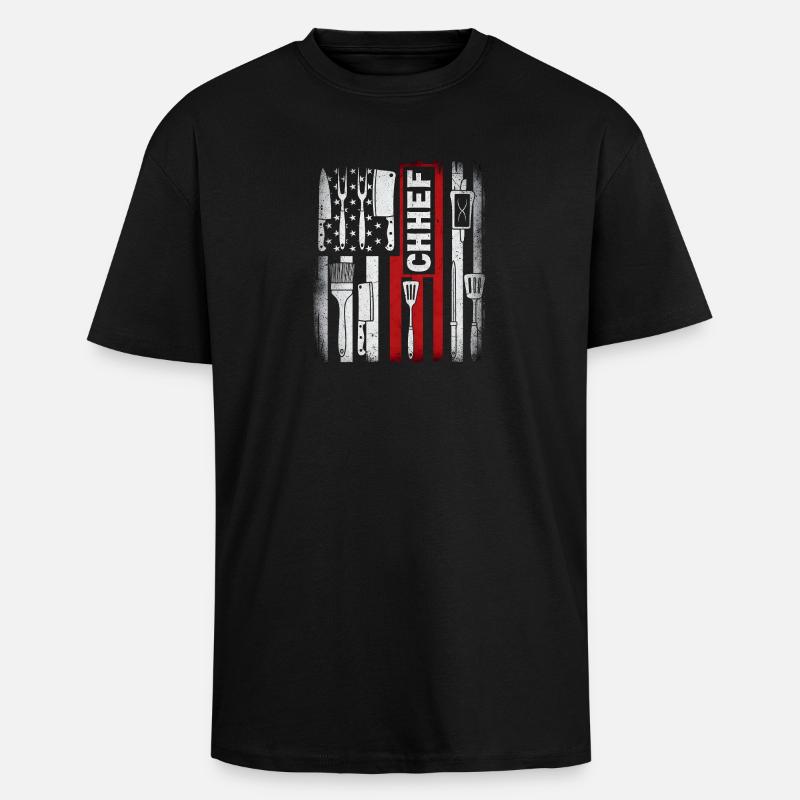 Chef du drapeau américain - T-shirt unisexe oversize épais - noir