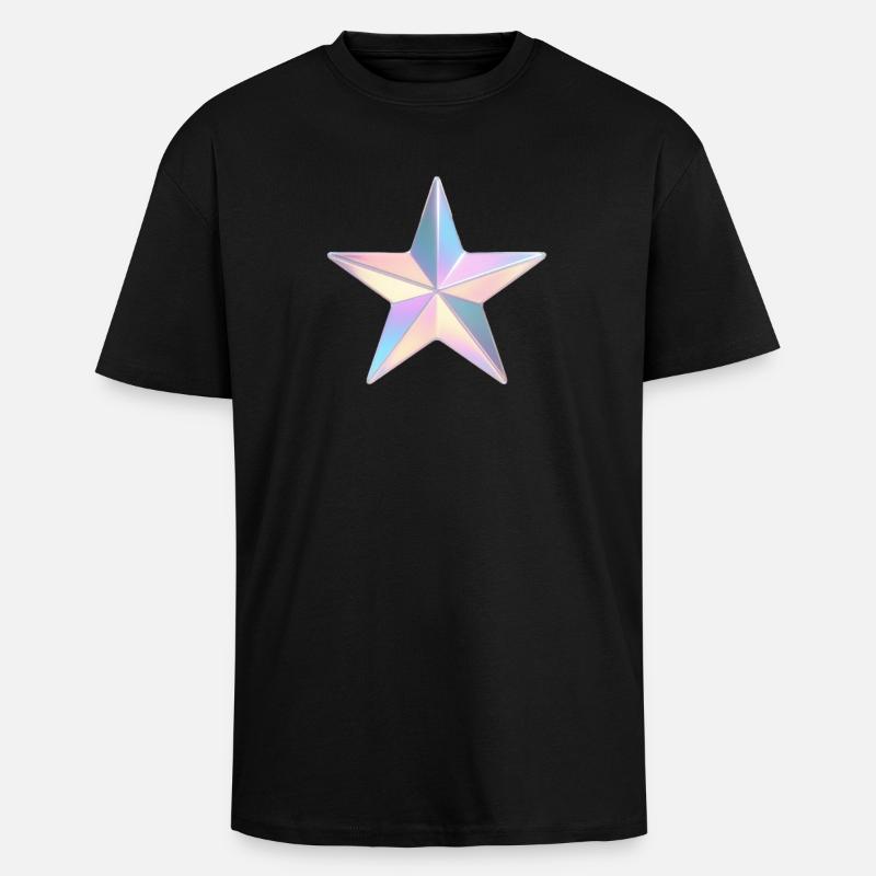 Étoile irisée pastel - T-shirt unisexe oversize épais - noir