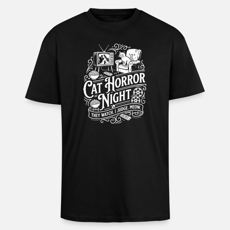 Cat Horror Night - Oversized Heavyweight Unisex T-Shirt - Schwarz