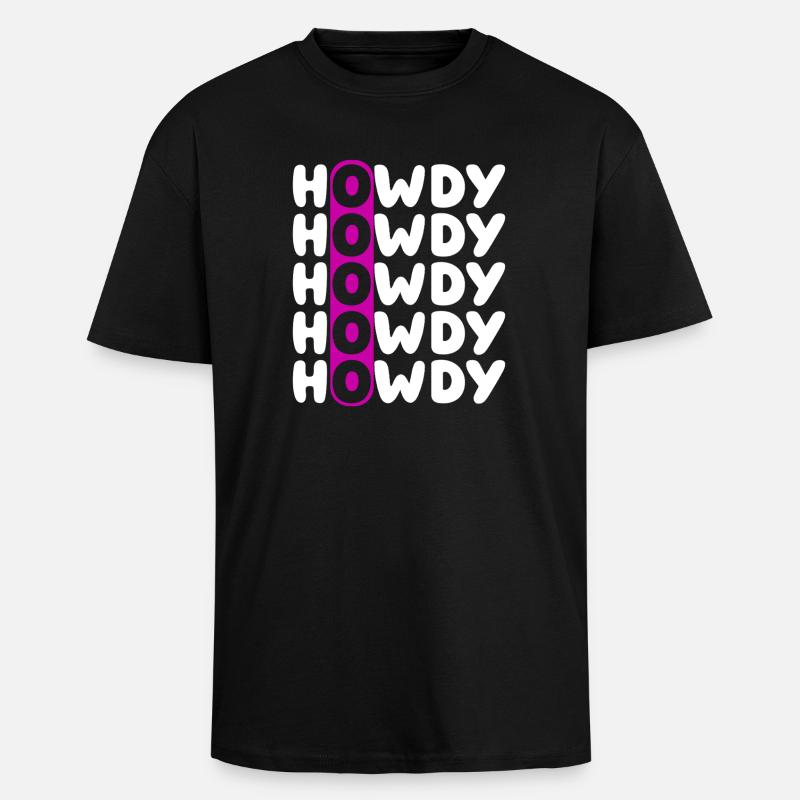 Howdy Repeat O Western Pattern - Unisex Oversized Heavyweight T-shirt - black