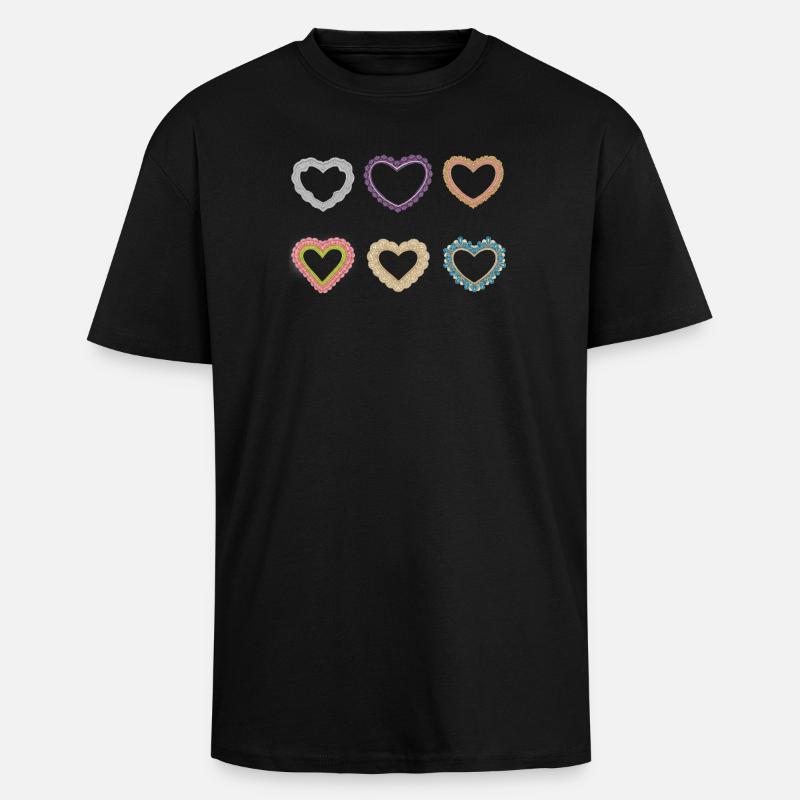 Filigrane Spitzenherzen - Oversized Heavyweight Unisex T-Shirt - Schwarz