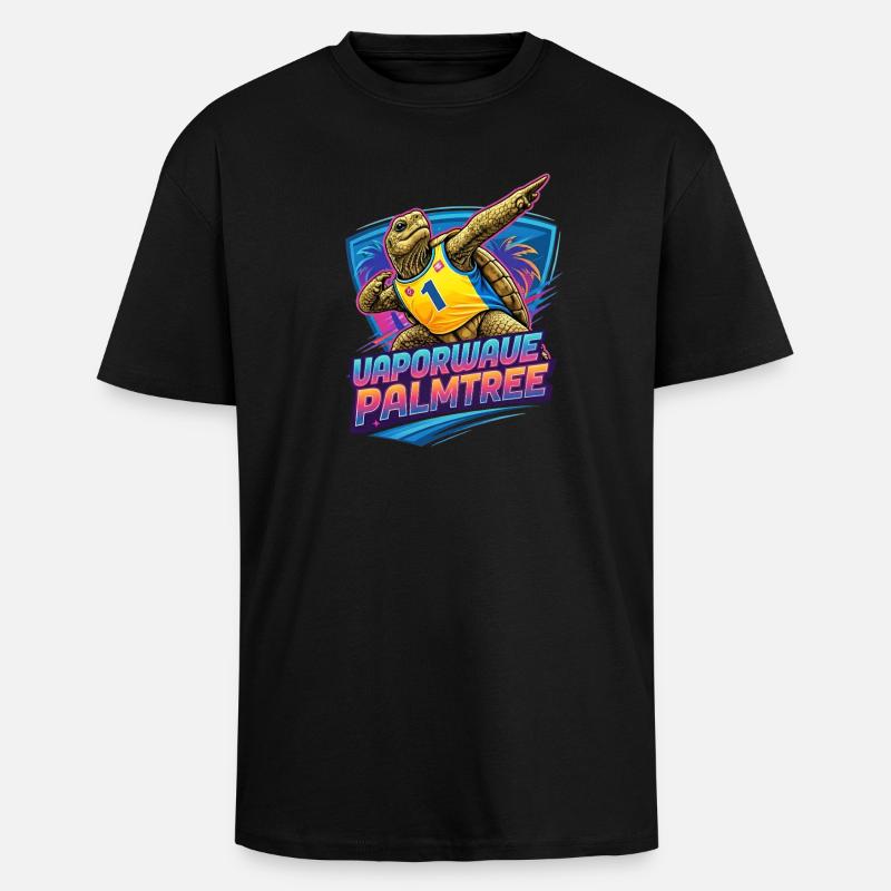 Neon Surf-Turtle Palmtree - Oversized Heavyweight Unisex T-Shirt - Schwarz