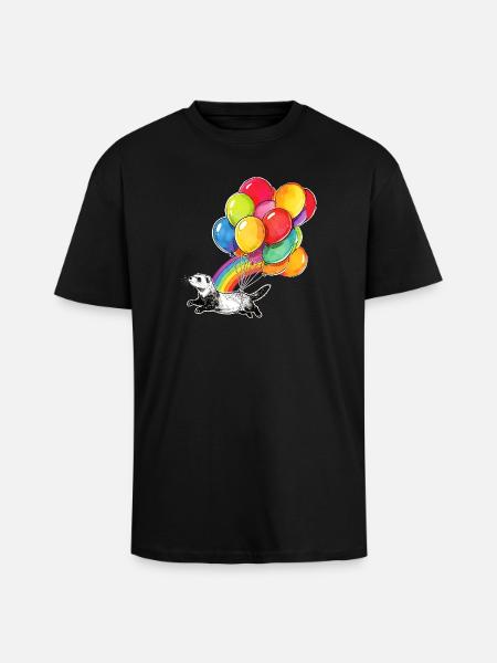 Frettchenballons und Regenbogen - Oversized Heavyweight Unisex T-Shirt - Schwarz